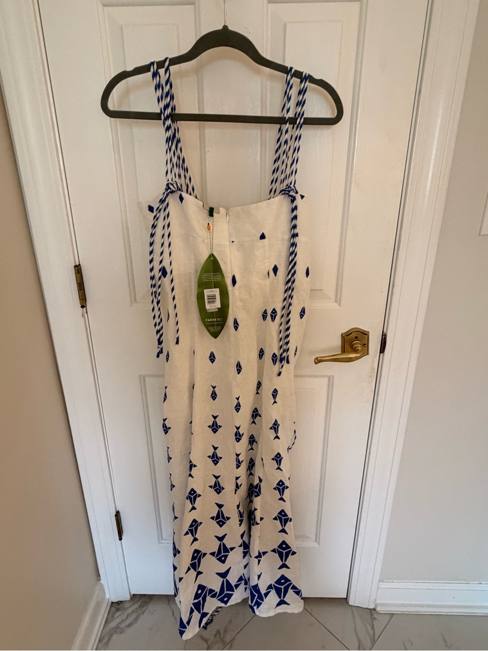 FARM Rio Off White Graphic fishes Maxi Dress with Blue Geometric Print - Picture 4 of 5